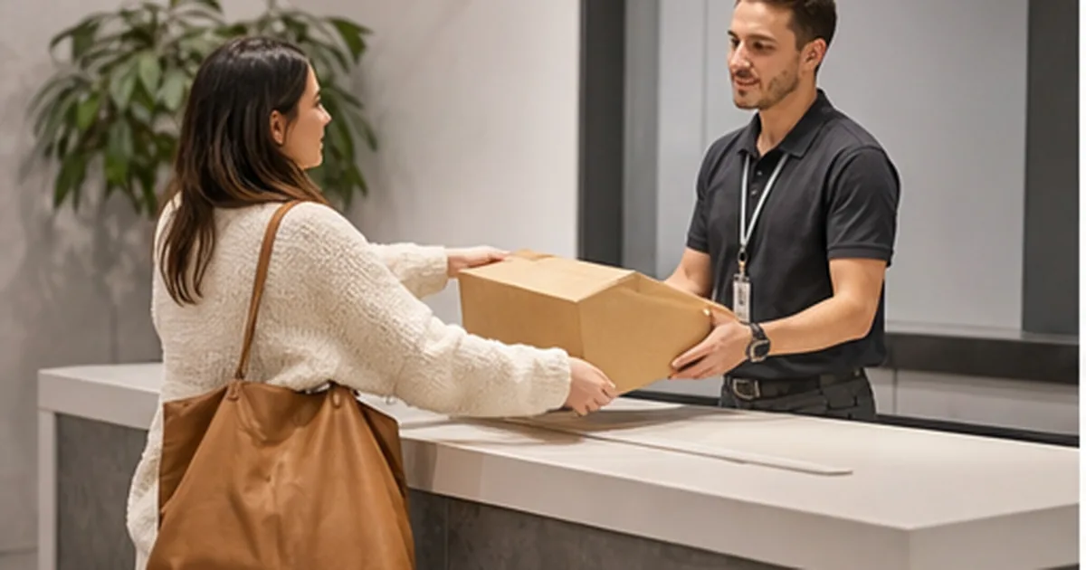Mostrador de devoluciones con una bolsa y documentación de compra preparada