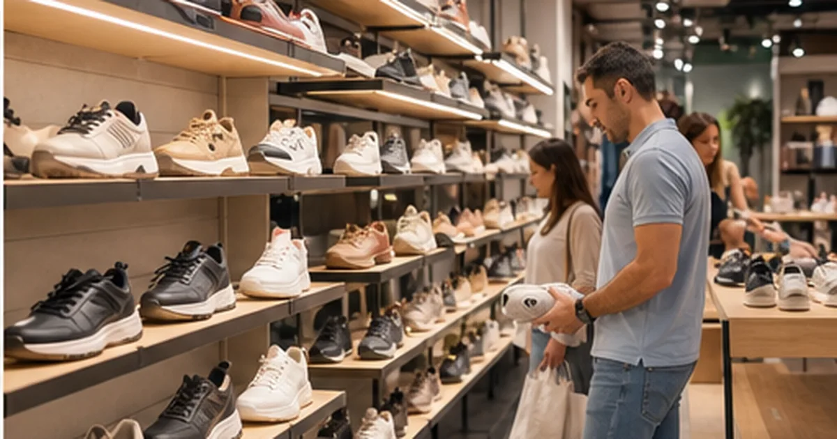 EstanterÃ­as con zapatos en un outlet de MÃ¡laga organizados por tallas y marcas